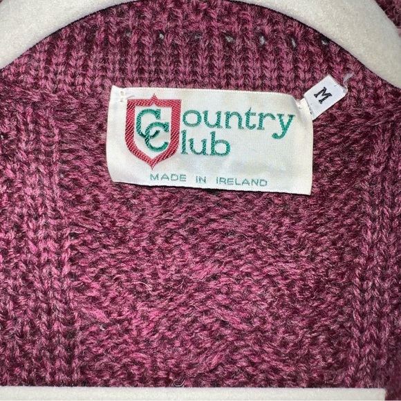 Country Club Vintage Pure New Wool Cardigan Sweater-Made in Ireland-Burgundy-Med - Picture 5 of 9